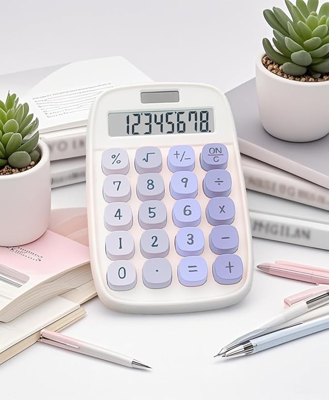 Mechanical Calculator,BTSEYAW Dual Power Calculator with 8 Digit Display tilt Screen and Big Buttons, Cute Office Desk Accessory (Blue)