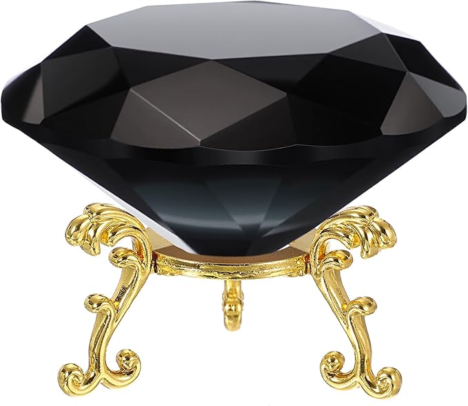 PATIKIL Diamond Crystal Paperweight, 100mm / 3.94" Crystal Paperweight Paper Weight with Gold 25 Metal Base for Home Office Desktop Table Decor Wedding Party Ornaments, Black