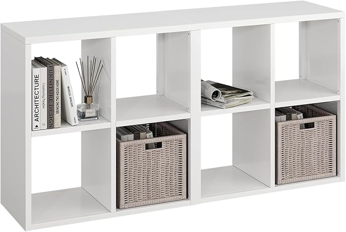 IRONMIX Metal Short Bookshelf, White Small Bookshelf with Storage, Modern 4 Cube Storage Organizer with Shelves, Open Cube Shelf, Small TV Stand for Home Office Library (White, 700-2 Set)