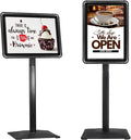STANDNEE Heavy-duty Poster Stand Holder 11"x 17" Pedestal Floor Standing Sign Holder Vertical and Horizontal View Sign Display, Aluminum Snap Open Frame with Safety Corner, Black