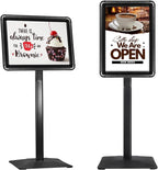 STANDNEE Heavy-duty Poster Stand Holder 11"x 17" Pedestal Floor Standing Sign Holder Vertical and Horizontal View Sign Display, Aluminum Snap Open Frame with Safety Corner, Black