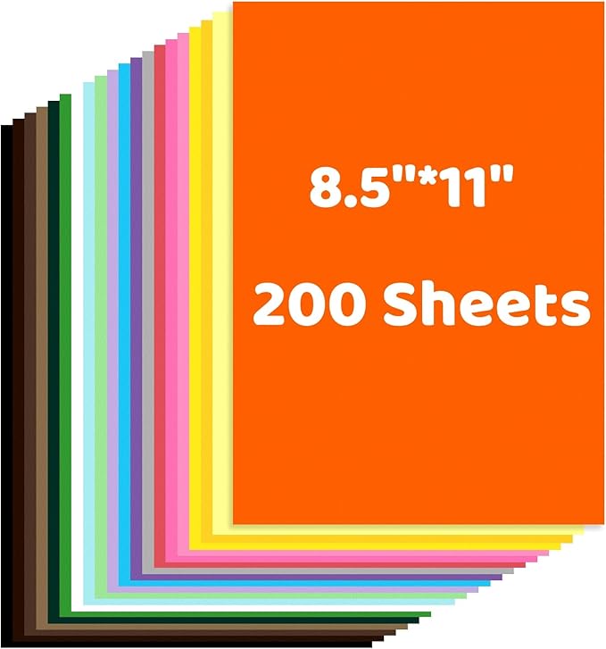 200 Sheets Colored Cardstock 8.5 "x 11", 65LB 180GSM Craft Bulk Construction Paper, 20 Assorted Colors Card Stock Paper for School & Office, Card Making Printer Scrapbook Decorations DIY Crafts