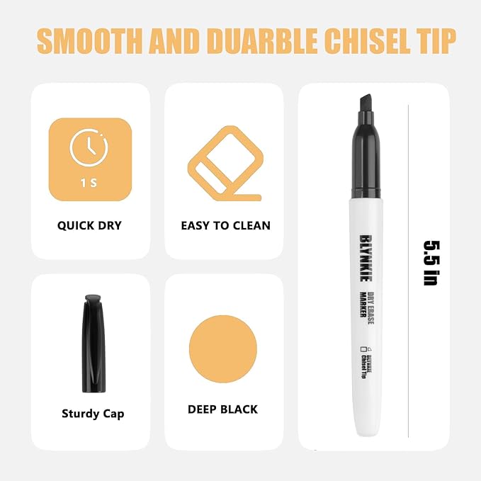 Blynkie Dry Erase Markers Bulk Pack of 102 Chisel Tip Black Whiteboard Markers, Low Odor Suitable for School Office and Home