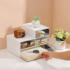 OSteed Spacious Desktop Storage Box, 1 Large 1 Middle & 2 Small Storage Drawers, Stackable Office Desk Drawer Organizer and Accessories, Printer Paper Organizer, White Plastic Drawers for Workspace