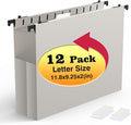 Shutex Extra Capacity Plastic Hanging File Folders,12 Pack Reinforced Expanding Hang Folder Letter Size,Accordian Pocket,Heavy Duty 2 Inch Expansion, Hard Hanging Folder Organizer for Office Home,Grey