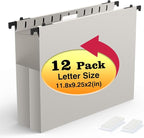 Shutex Extra Capacity Plastic Hanging File Folders,12 Pack Reinforced Expanding Hang Folder Letter Size,Accordian Pocket,Heavy Duty 2 Inch Expansion, Hard Hanging Folder Organizer for Office Home,Grey