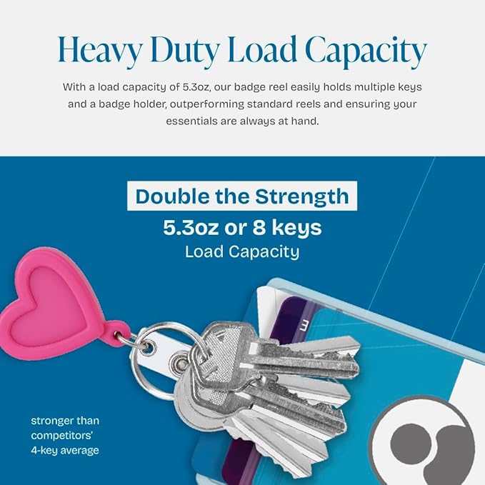 Will Well Badge Holders with Belt Clips for Securing onto Pockets and Purse Straps, with Retractable 27.5" UHMWPE Fiber Pull Cords, Strong Build with Fun Designs - 2-Pack, Heart Shape