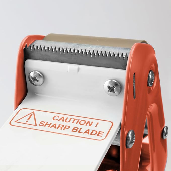 TAPEWELL Heavy Duty Metal Frame Orange Packing Tape Dispenser 3 Inch Core with Special Ergonomic Handle, Tape Gun for Packing Boxes with Premium Tempered Steel Blade - for 2 inch Wide Roll