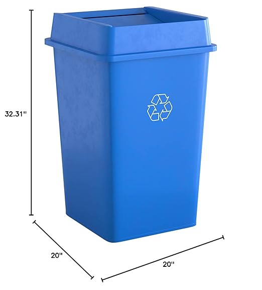 Krollen Industrial 35 Gallon Blue Square Commercial Trash Can with Lid