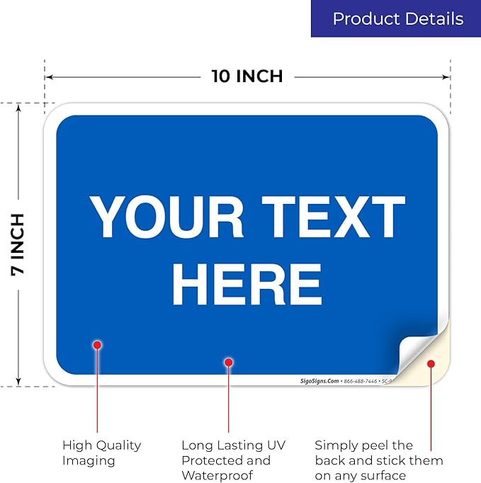 Personalized Custom Blue Background Customize for Office, Business, Workplace, Home, Airbnb, Delivery Sign, 10x7 Inches, 4 Mil Vinyl Decal Stickers Weather Resistant, Made in USA by Sigo Signs