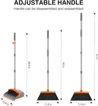 NACENA Broom and Dustpan Set, 52-in Long Adjustable Handle Broom Dustpan Combo with Dustpan Teeth to Automatically Clean Hair Suitable for Home Kitchen Office Hall Floor (Grey&Orange), 4 Pack