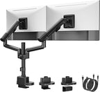 monTEK Dual Monitor Stand Mount with USB for Up to 35" Screens,Tall Post Mounted Monitor Arm Holds Max 24.25lbs Per Screen, Full Motion Adjustable Monitor Arm Desk Mount with C-Clamp/Grommet