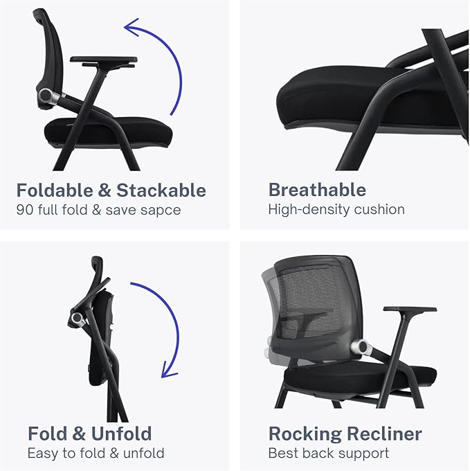 20 Pack Foldable Office Chairs with Wheels, Mesh Back, Arms and Portable - Folding Office Chairs Stackable for Conference Room Chair, Office Guest & Reception & Meeting Chair - (Black) 300 lbs.