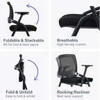 SLKJChr 4 Pack Foldable Office Chairs with Wheels, Mesh Back, Arms and Portable - Folding Office Chairs for Conference Room Chair, Office Guest & Reception & Meeting Chair - (Black) 300 lbs.