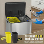 CAPHAUS Dual Trash Can with Lid, Trash and Recycling Bins Combo for Kitchen, Hands-Free Stainless-Steel Garbage Can with 2 Compartment, Hinged Lid, Odor Filter, Handles, 25L+25L, 2 x 6.6 Gallon