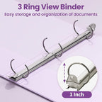 SUNEE 3 Ring Binder 1 Inch 1 Pack, Clear View Binder Three Ring PVC-Free (Fit 8.5x11 Inches) for School or Office Supplies, Purple