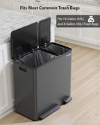 Lovewind Dual Trash Can, 14 + 6 Gallon Garbage Can for Kitchen Dual Compartment Recycling Kitchen Step Trash Bin, Stainless Steel Trash and Recycle Bin Combo with Soft-Close Lid, Grey
