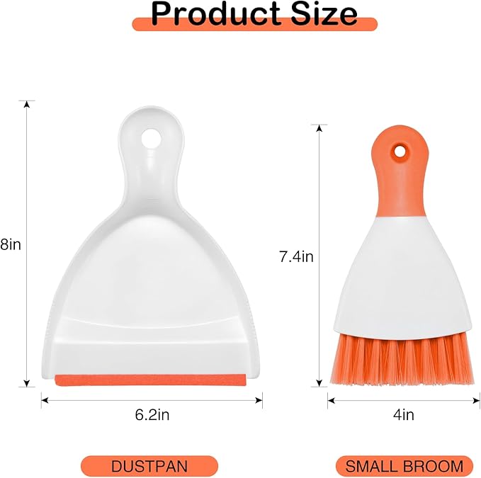 NACENA Mini Dustpan and Brush Set 2 Pack, Small Broom and Dustpan Set Dust Pan and Mini Hand Broom Dustpan and Broom Combo Compact for Home Table Keyboards Sofa Kitchen, Orange