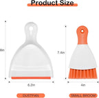 NACENA Mini Dustpan and Brush Set 2 Pack, Small Broom and Dustpan Set Dust Pan and Mini Hand Broom Dustpan and Broom Combo Compact for Home Table Keyboards Sofa Kitchen, Orange