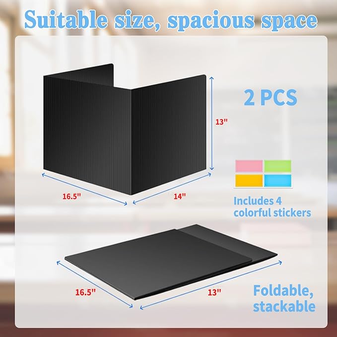 2 Pack Black Desk Dividers for Students, Waterproof Plastic Study Boards, Durable Exam Privacy Shields, Classroom Privacy Folders, Ideal School Supplies for Focused Learning (2 Pack)