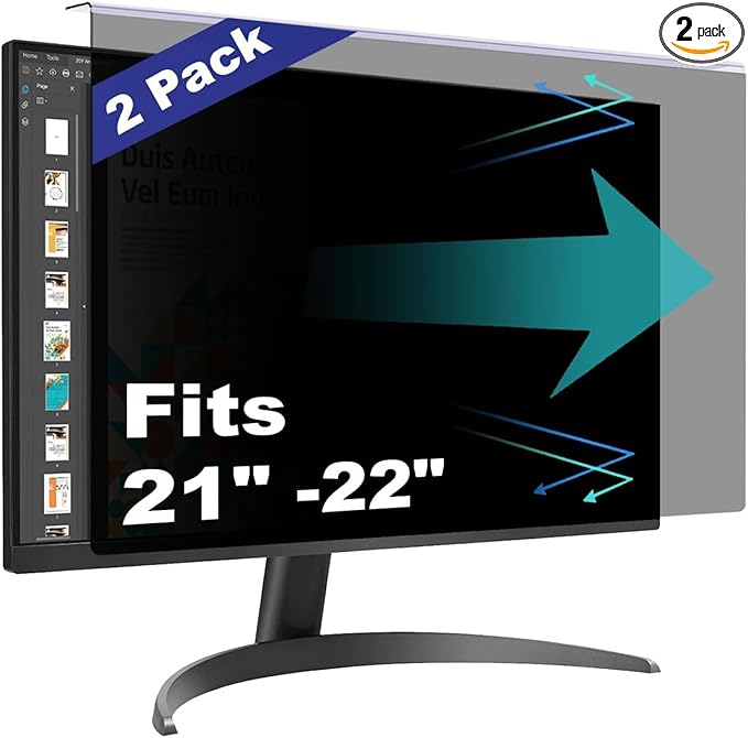 Pozlle [2 Pack Computer Privacy Screen Shield Compatible for 21.5/22 Inch 16:9 Widescreen Desktop Monitor - Anti Glare & Blue Light Filter - Hanging Design for Easy On/Off