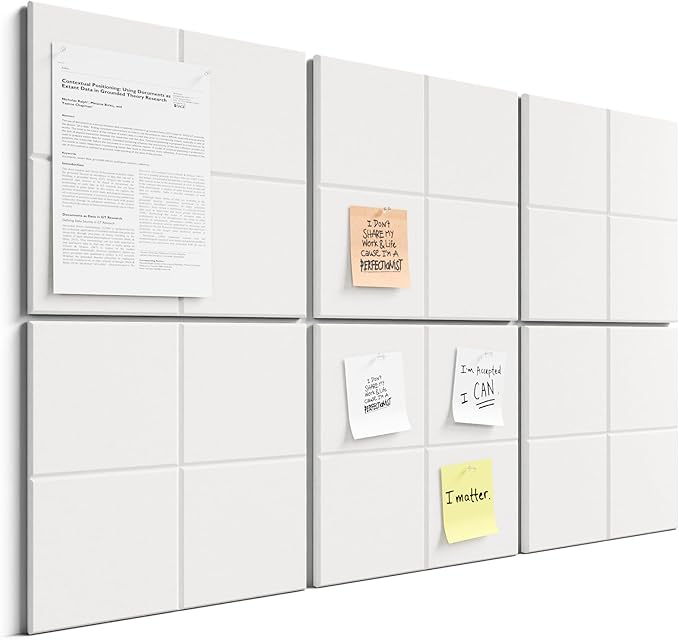 Bumusty Large Cork Board Alternative-36 x24 Felt Bulletin Board Tiles, with 30 Pushpins, 40 Adhesive Tabs, 6-Pack Slat Wall Paneling, Cork Boards for Office Push Pin Board Felt Board-Milky White