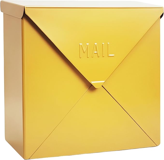 NACH Mailboxes for Outside Wall Mount, 10 x 10 x 4 inch, Yellow Mail Boxes for House Outside, Waterproof Mailboxes for Outside - Chicago Style Mail Box