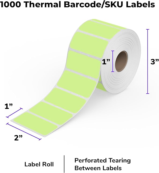Rollo Direct Thermal 2x1 Sticker Labels - Roll of 1,000 Purple Thermal Labels - Multi-Purpose Thermal Printer Stickers