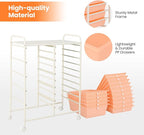 HAPPYGRILL 15-Drawer Rolling Cart, Storage Carts with Removable Drawers & Steel Frame, Utility Cart on Lockable Wheels for Home, School, Office (Peach Fuzz)