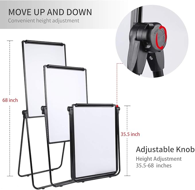 Dry Erase Board with Stand, Double Sided Magnetic Whiteboard, 24 x 36 Portable Height Adjustable White Board with Aluminium Frame
