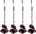 NACENA Broom and Dustpan Set, 52-in Long Adjustable Handle Broom Dustpan Combo with Dustpan Teeth to Automatically Clean Hair Suitable for Home Kitchen Office Hall Floor (Black&Red), 4 Pack