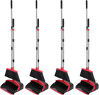 NACENA Broom and Dustpan Set, 52-in Long Adjustable Handle Broom Dustpan Combo with Dustpan Teeth to Automatically Clean Hair Suitable for Home Kitchen Office Hall Floor (Black&Red), 4 Pack
