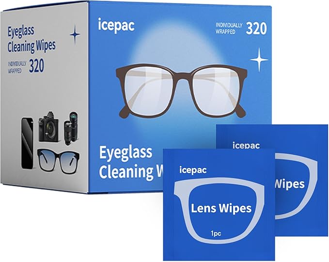 Glasses Wipes Lens Cleaner- 320 Pre-Moistened Individual Wrapped Eye Glasses Cleaning Wipes | Glasses Cleaner Safely Cleans Glasses, Sunglasses, Phone Screen, Electronics & Camera Lens