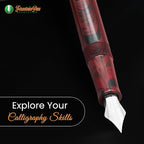 FPR Himalaya V2-Chrome Ultra Flex Nib Pen - Twist-Style Converter Filled Calligraphy Pens for Writing - Fancy Pens for Men & Women - Flex Fountain Pen w/Metal Clip & Cap Ring (Maroon Ebonite)