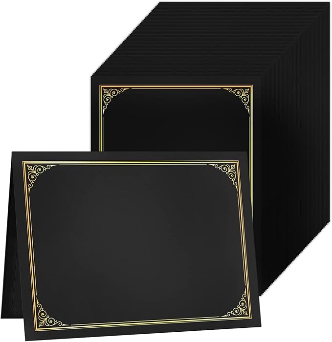 SUNEE Certificate Holders(Black, 60 Packs, New Pattern), Diploma Covers Gold Foil Border, for Letter Size 8.5x11 Certificates, Cardstock, Document Papers