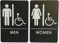 USA Made - Men's and Women's Restroom Signs ADA-Compliant Bathroom Door Signs for Offices, Businesses, and Restaurants, Black, Blue, Grey and Taupe/Tan Colors (Black Handicap)