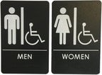 USA Made - Men's and Women's Restroom Signs ADA-Compliant Bathroom Door Signs for Offices, Businesses, and Restaurants, Black, Blue, Grey and Taupe/Tan Colors (Black Handicap)