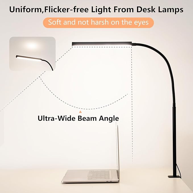 FAPEMIH LED Desk Lamp for Office Home, Adjustable Flexible Eye-Caring Desk Light with,5 Modes 10 Brightness Adjustment, USB Adapter Desk Lamp with Clamp-MINI-B