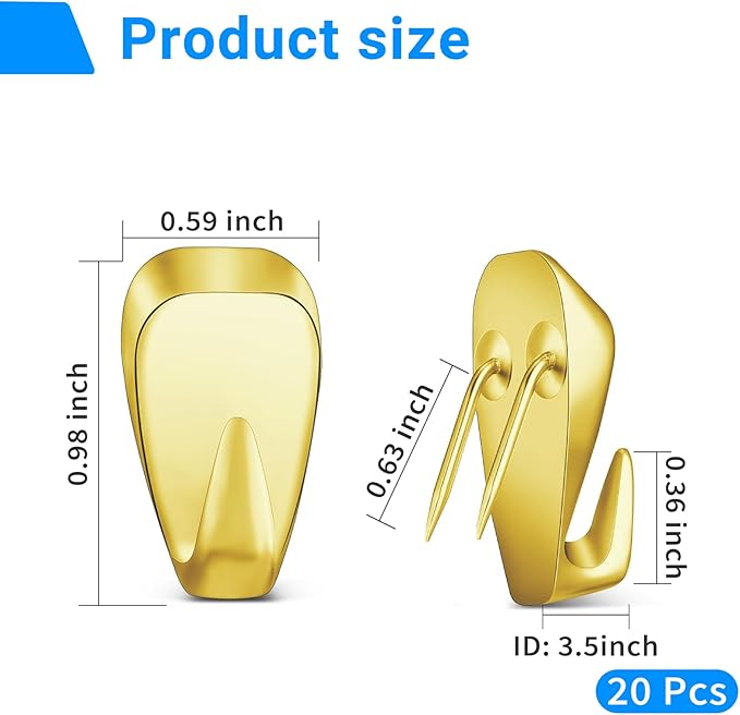 Hufopik 20 Pcs Cubicle Hooks - Fabric Panel Wall Clips for Hanging Coats, Pictures, Supports up to 40 lbs (Gold)