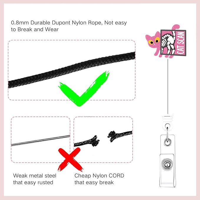 2Pcs Funny Cat Scan Badge Reel Retractable for Nurse, Doctor, Medical Worker Nursing Student | Cute Pediatric Nurse ID Name Badge Holder 24” Durable Nylon Retractable Cord with Alligator Clip