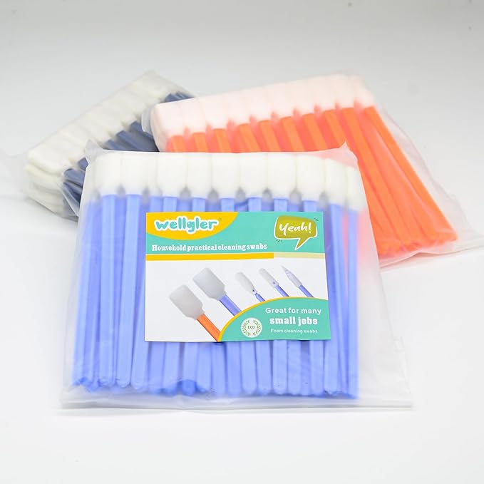 Wellgler's 5.11" Foam Swabs, Printer Cleaning Swabs for Print Heads, Cars, Camera Lenses, Optical Devices (200 Pieces Blue)