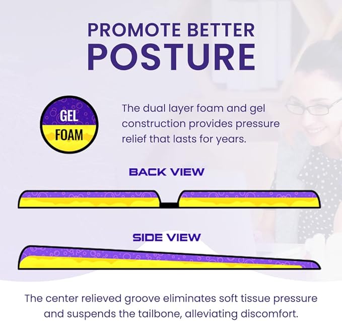 GSeat Ultra Orthopedic Gel and Foam Seat Cushion (Gray) – for Coccyx, Back, Tailbone, Prostate, Postnatal, and Sciatica Pain/Discomfort – Office, Car, Chair, Travel