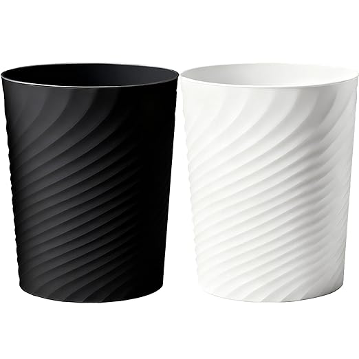 HOLTPHILI Small Bathroom Trash Can 1.8 Gallon Wastebasket Recycling Bin for Bedroom Office Kitchen, Black White, 2 Pack