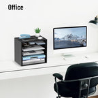 SHARKWOODS 5-Tier Wood Desk Organizer, Paper Tray Organizer for Desk with Adjustable Storage Shelves, Desktop File Organization Paper Sorter Mail Holder for Office Home Classroom, Black