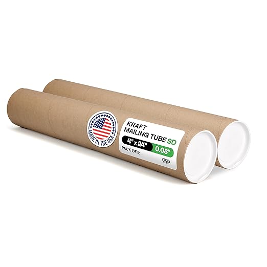 Cardboard Mailing Tubes, 4" x 24" with Plastic Caps, Pack of 2 - USA-Made USPS Approved Poster Tube for Documents & Blueprints - Reinforced Mailing Cylinders for Shipping & Storage by IDL Packaging