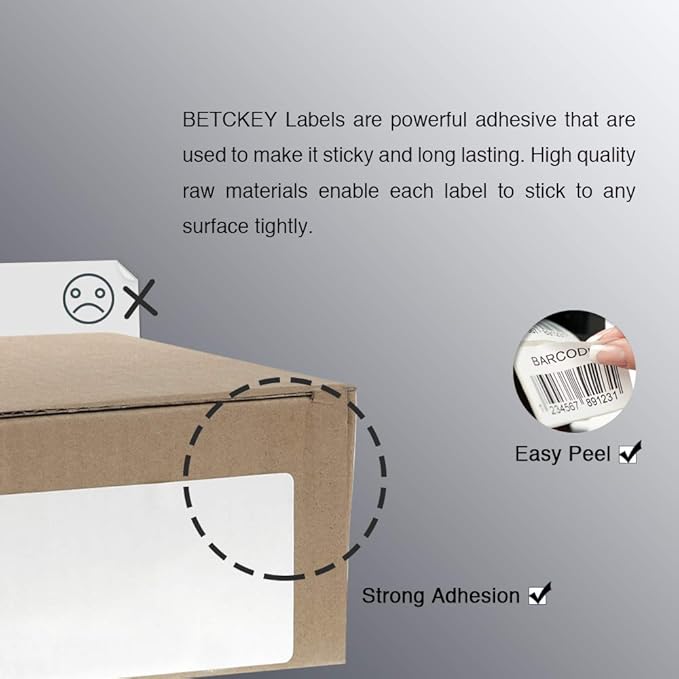 BETCKEY - 4" x 2.5" (102 mm x 64 mm) Shipping & Multipurpose Labels Compatible with Zebra & Rollo Label Printer,Premium Adhesive & Perforated [2 Rolls, 1240 Labels]