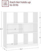 VASAGLE Bookcase, Bookshelf, Freestanding Storage Unit, 8 Open Compartments, Used Horizontally, Vertically, Upside Down, 11 x 35.4 x 39.4 Inches, for Living Room, Study, Office, Cloud White ULBC55WT
