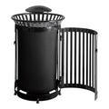 Zedfire 45 Gallon Black Waste Bin with Lid and Door, Outdoor Heavy-Duty Commercial Trash Can Steel Slatted, Round Recycle Container, Durable Garbage Can for Parks, Municipalities, Parking, Schools