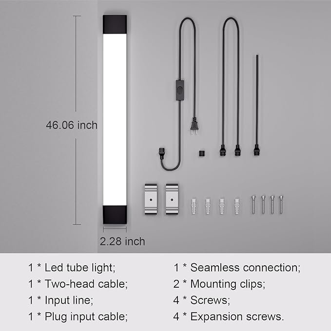 Modlicht Plug in Ceiling Light 4FT 2PCS, Linkable LED Garage Ceiling Light Fixtures 5000K, Bright Lightweight Overhead Light with Cord for Workbench Basement Kitchen Bedroom Factory, Black, 36W