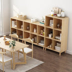IOTXY Freestanding Open Cubes Bookcase - 2-Tier Floor Standing Wooden Storage Display Cabinet Organizer with Legs for Home Office, 6-Cubes Open Shelf Low Short Bookshelf, Oak